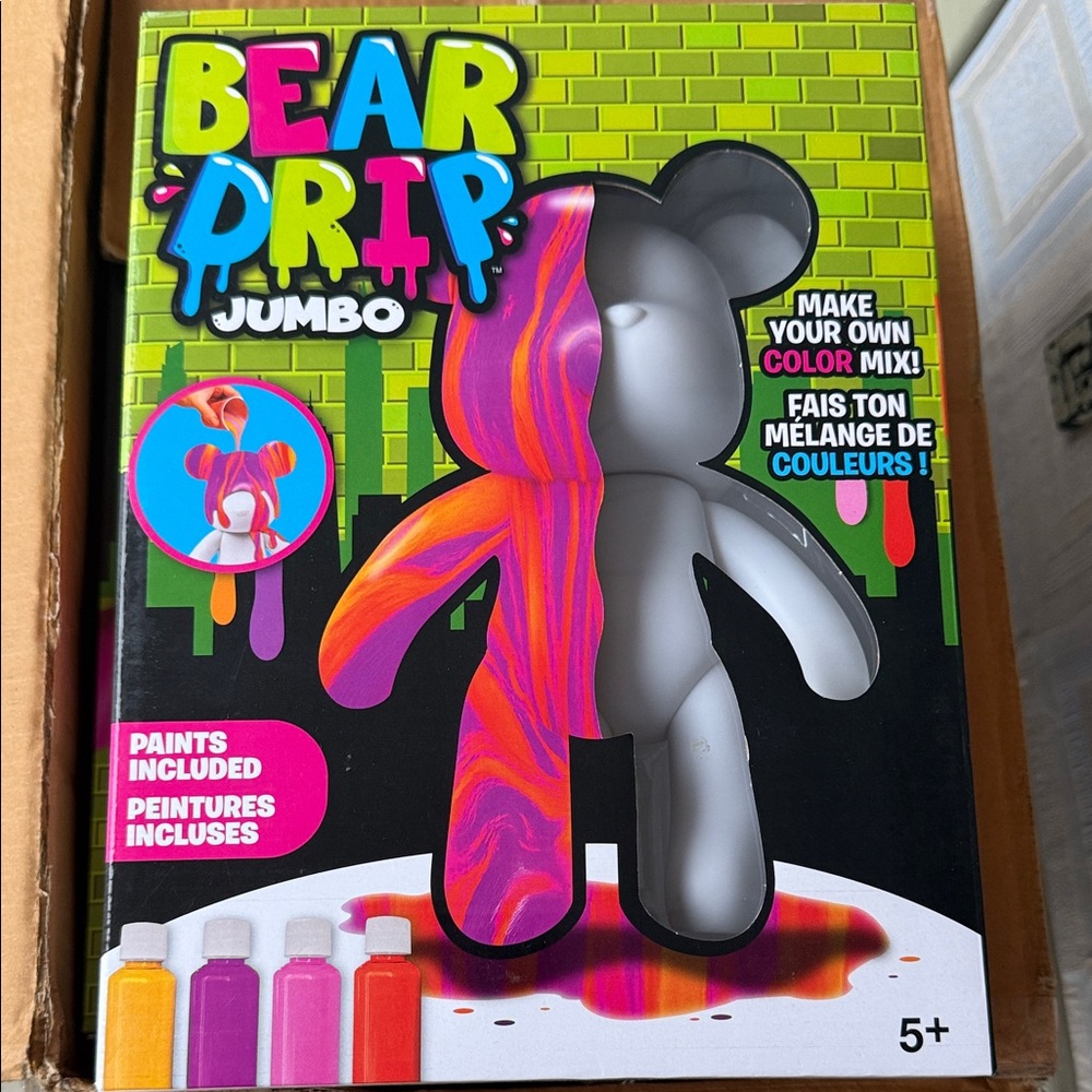 Bear Drip Jumbo Paintable Bear - Neon Pink & Orange Swirl